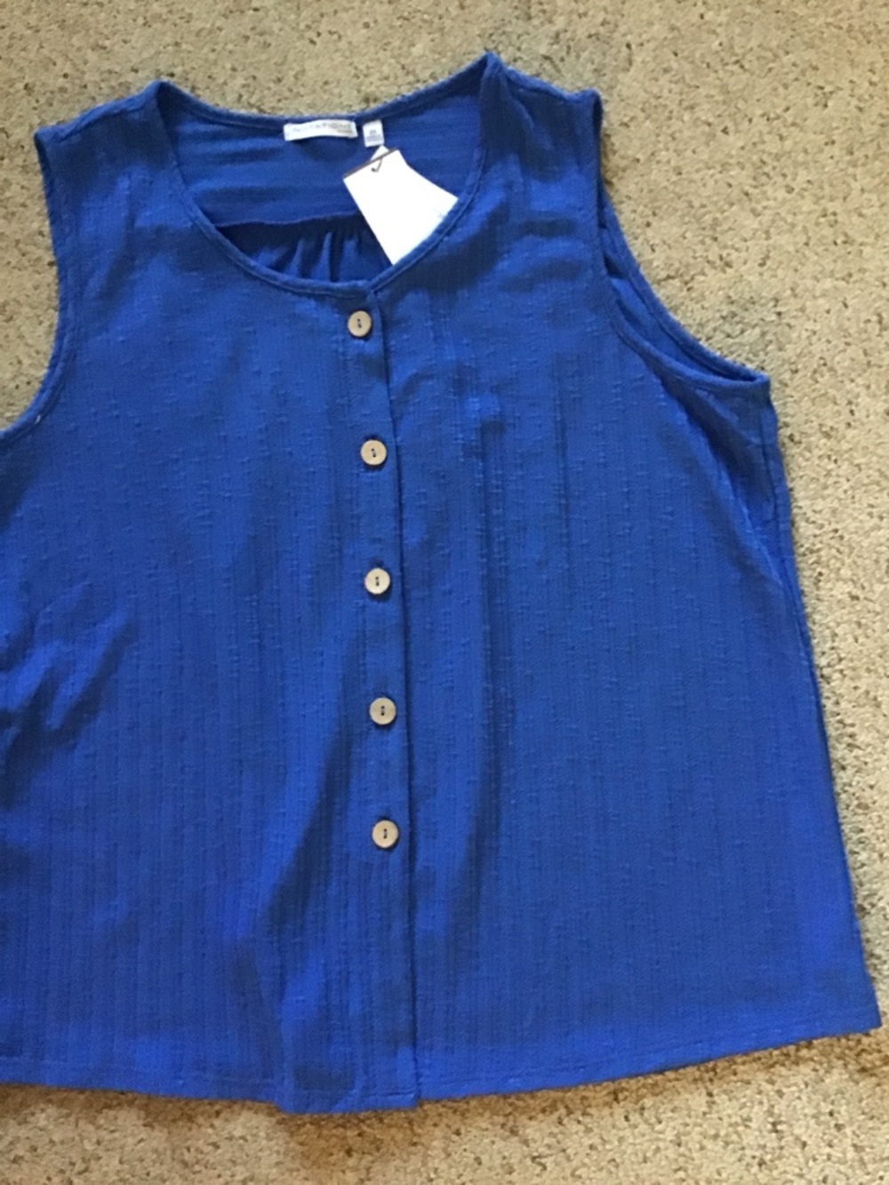 Notations Textured Sleeveless Button-Front top in Cobalt Blue